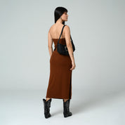 VESTIDO AJUSTADO LARGO STRAPLESS SAND