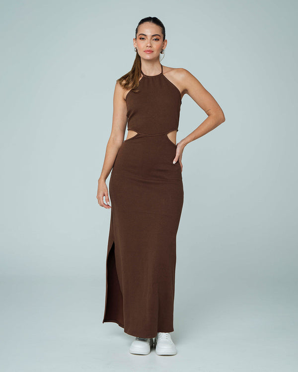 VESTIDO AJUSTADO LARGO CUELLO HALTER HEL