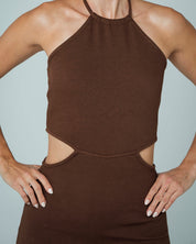 VESTIDO AJUSTADO LARGO CUELLO HALTER HEL