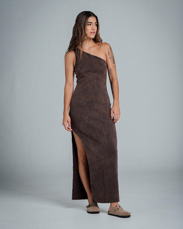 VESTIDO SEMI AJUSTADO LARGO SHOULDERLESS