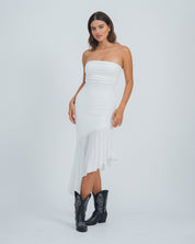 VESTIDO MIDI AJUSTADO STRAPLESS RISTA