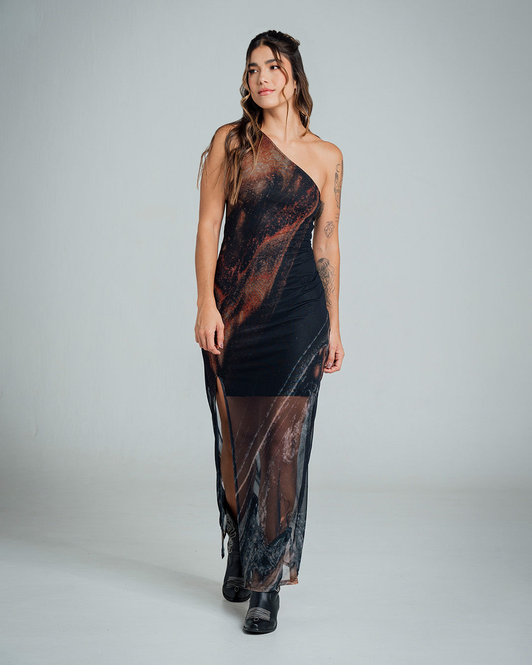 VESTIDO AJUSTADO LARGO SHOULDERLESS DEGR