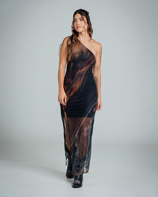 VESTIDO AJUSTADO LARGO SHOULDERLESS DEGR