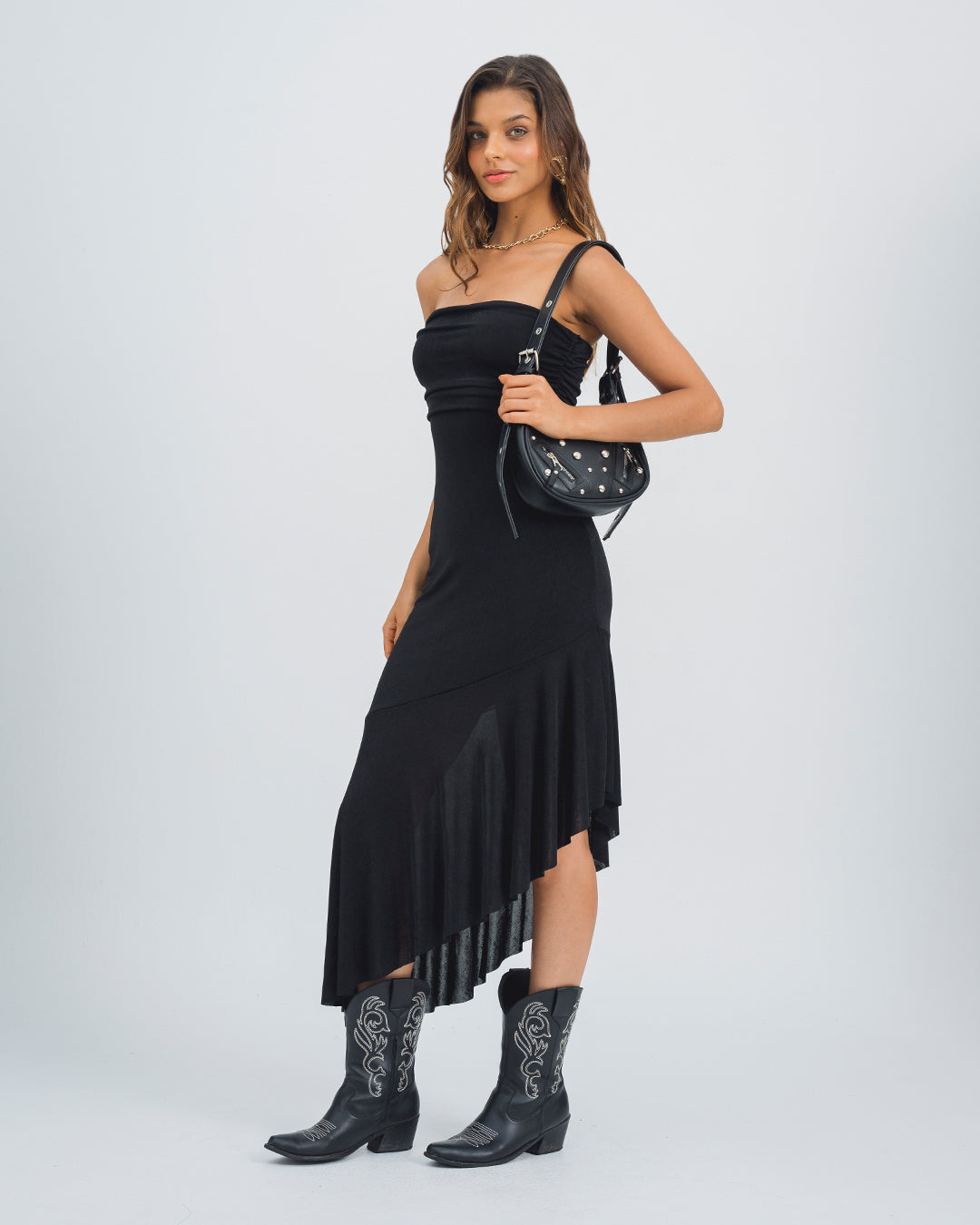 VESTIDO MIDI AJUSTADO STRAPLESS LIBI