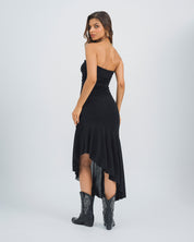 VESTIDO MIDI AJUSTADO STRAPLESS LIBI