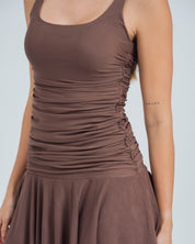 VESTIDO AJUSTADO CORTO MANGA SISA CHOC