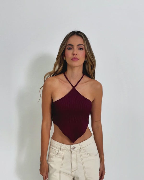 BLUSA AJUSTADA CUELLO HALTER BORUSIA
